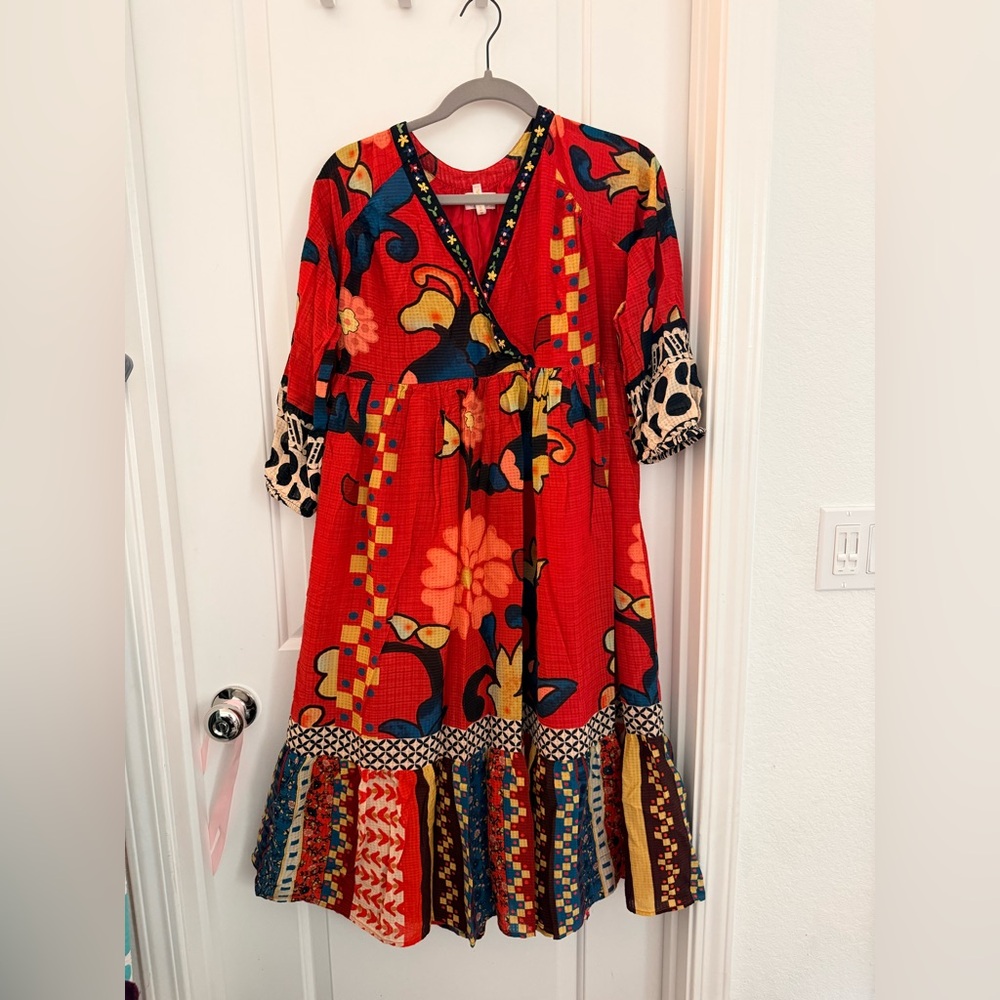 VERB PALLAVI SINGHEE printed 3/4 sleeve midi dress in size 2